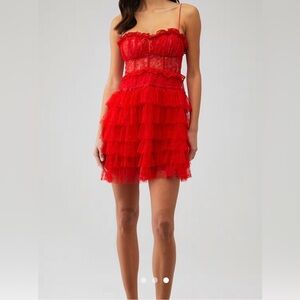 For Love And Lemons Red Lace Mini Dress